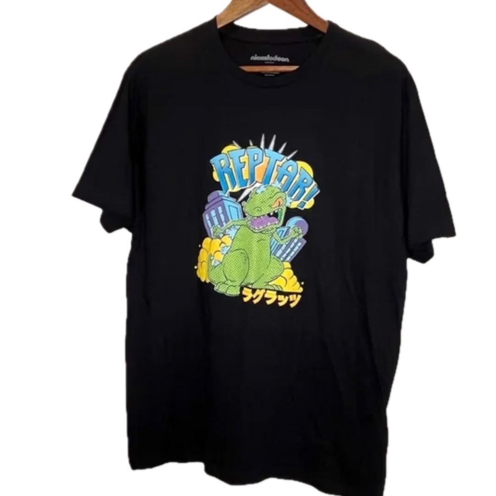 Nickelodeon Shirt Mens Large Black‎ Reptar Rugrats Graphic Tee Crewneck Tagless